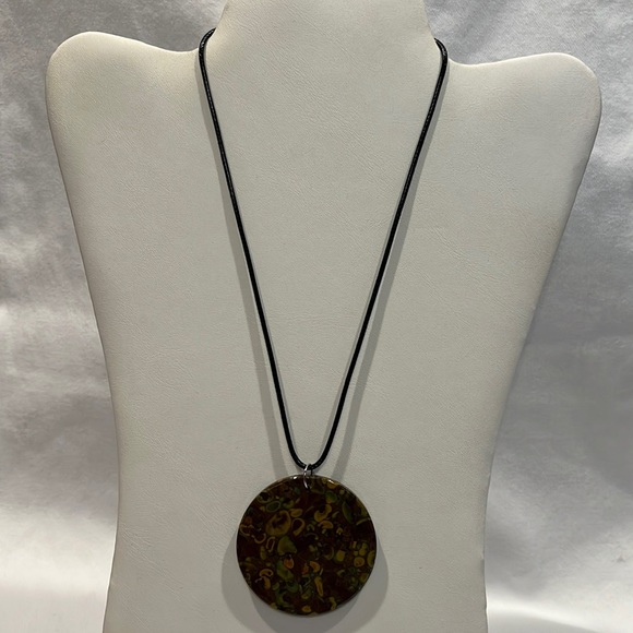 Natural Ocean Jasper Round Pendant Necklace - Picture 2 of 3